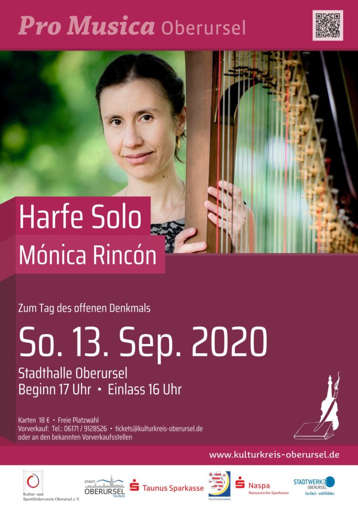 Harfe Solo mit Mónica Rincón am 13. September in der Stadthalle Oberursel
